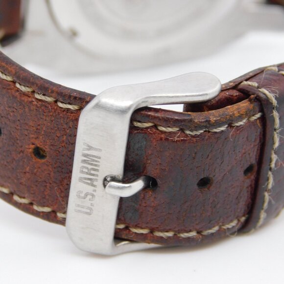 U.S.ARMY US/1002 Genuine Leather Quartz Analog Men's Watch New Battery - Picture 7 of 9